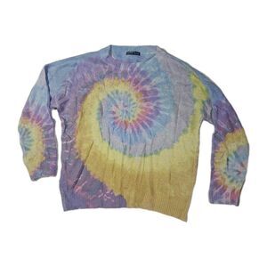 Women's Size Med Tie Dye Sweater Long Sleeve Hippie Boho Retro Colorful Rainbow